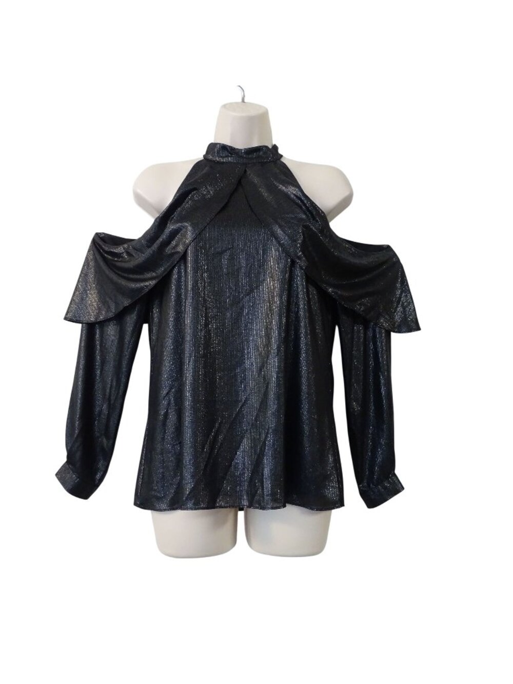 Parker Black Metallic Cold Shoulder Top Long Sleeve Women Size XS Party Holiday